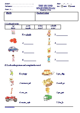 Đề kiểm tra học kỳ 2 môn Tiếng Anh Lớp 1 (Có đáp án)